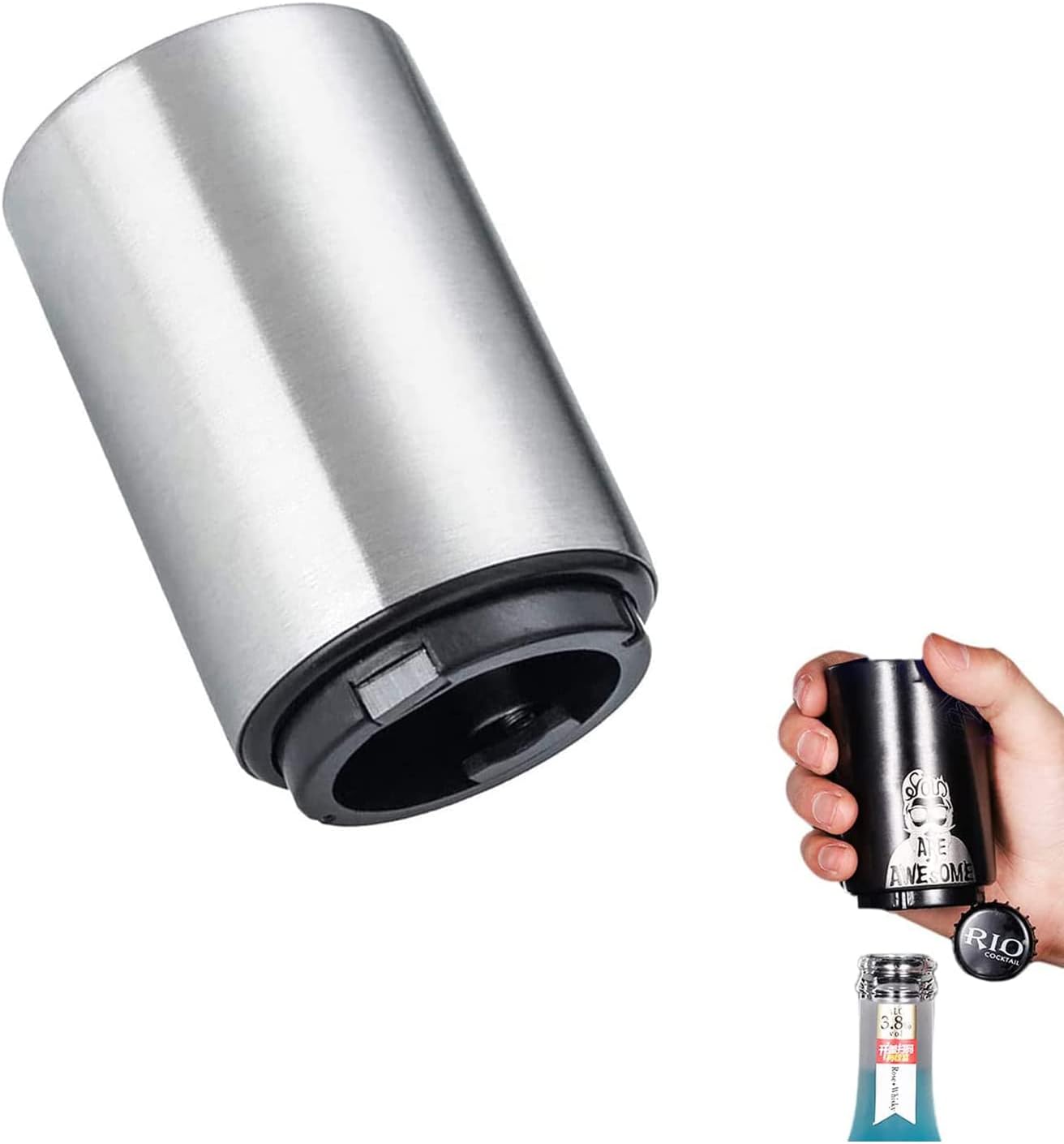 Father's Day Gift for Dad, YUDANSI Push Down Bottle Opener, Automatic Beer Openers, Stainless Steel Bottle Cap Mover, Funny Kitchen Gadgets, Beer Bar Accessories Gifts for Him BF, Magnetic Corkscrew