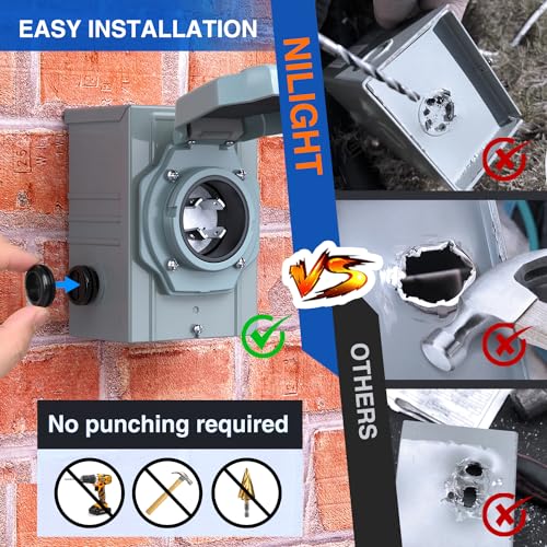 Image of Nilight 30AMP Generator Power Inlet Box Pre-drilled ETL Listed NEMA L14-30P | 125 /250V Receptacle Boxes LED Indicator Enclosed Lockable Waterproof Outlet for RV Camper Outdoor Use
