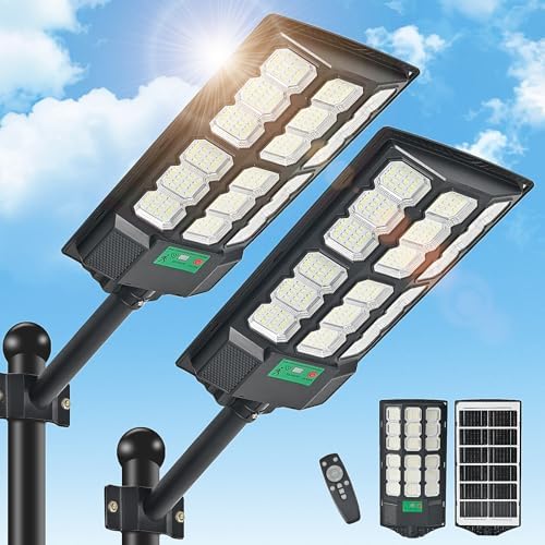 Illuminate Your Nights with These Top LED Solar Street Lights Outdoor 3 2025 New Solar Street Lights Outdoor Waterproof 6500K 20000LM 5730 LEDs Solar Parking Lot Lights Dusk to Dawn Flood Light Motion Sensor and Remote Control for Area Lighting Yard, 2 Pack