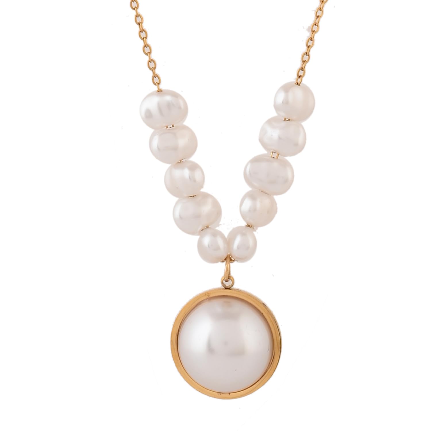 voylla Voyage Pearl Bliss Golden Charm Pendant|Women With Chain Pendants|Pendants For Women|Chic|Travel|Everyday|Stylish|Gift for Women|-picture-0