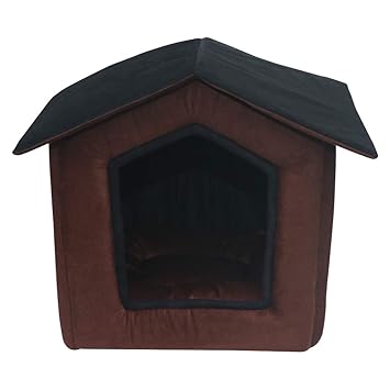 Dogerman Foldable Velvet Fabric Dual Brown Black Color House/Hut for Dogs & Cats Length 50 cm Width 54 cm Height 53 cm (Large, Brown-Black)
