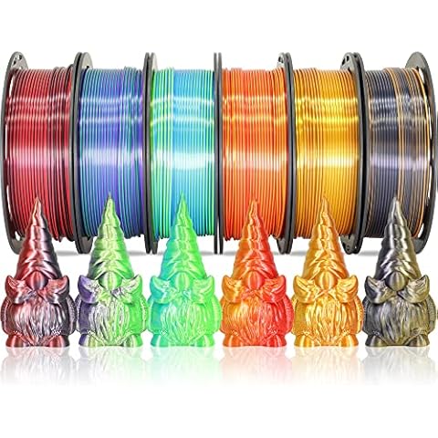 MIKA3D 6 Spools Bicolor Dual Color 1.75mm 3D Printer Filament Bundle, 3D Printing Silk PLA, Silk Black-Purple/Purple-Gold/Black-White/Black-Orange/Red-Blue/Black-Red, 3D Printing PLA 250g X 6 Spools Cover