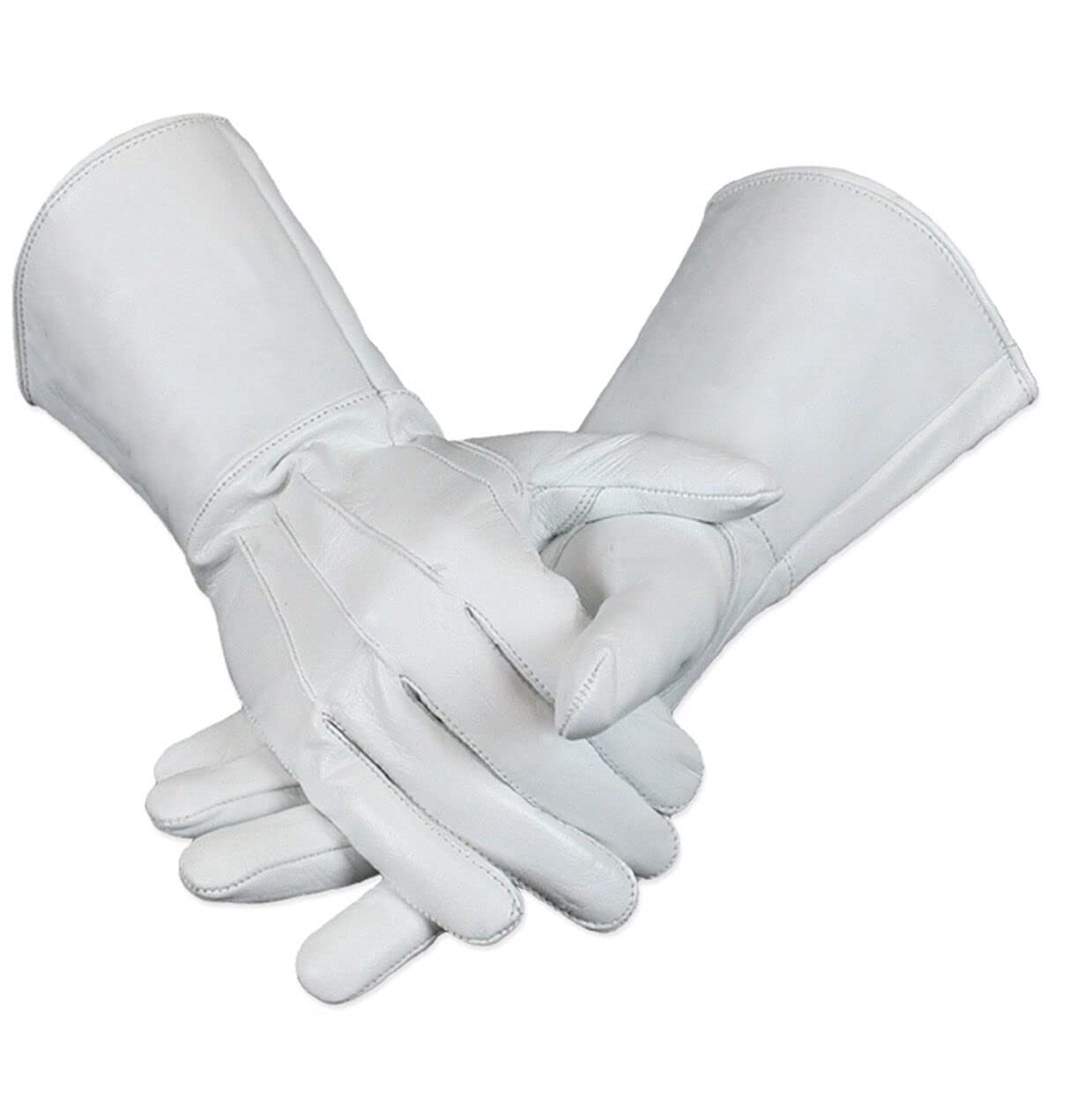 Gloves007 White Leather Long Arm Cuff Medieval Unlind Gloves (XX-Large)