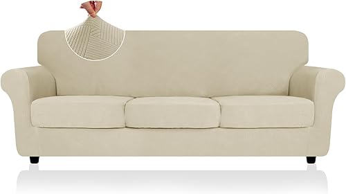 Miniatura 20 de Funda 2026 para sofá de dos plazas XL a rayas, 3 piezas (71"-91"), fundas elásticas gruesas para sofá con cojines 2 XL con banda elástica Nuevo