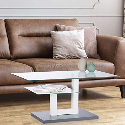 Table de salon originale avec grand plateau vitré rectangulaire