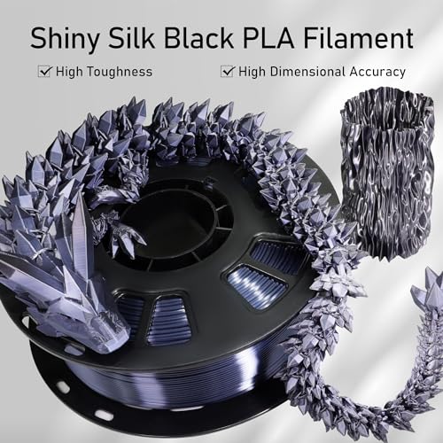 Image of Silk Black PLA Satin Shiny 3D Printer Filament, 1.75mm Diameter 1kg Spool 2.2lbs for FDM 3D Printers