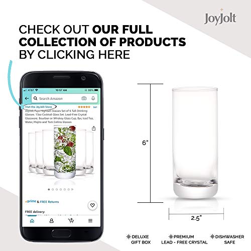 Joyjolt Faye 13Oz Highball Glasses, 6Pc Tall Glass Sets. Lead-Free Crystal Glass Drinking Glasses. Water Glasses, Mojito Glass Cups, Tom Collins Bar Glassware, And Mixed Drink Cocktail Glass Set #TOP7