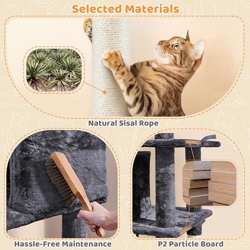 Image of Yaheetech 54in Cat Tree Tower for Large Cats, Multi-Level Condo & Hammock | Sisal scratching posts, roomy condo holds up to 22 lb, a wide 21-inch top perch fit large cats, dark gray