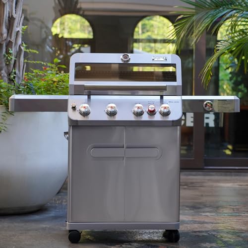 Image of Monument Grills Mesa Series, Outdoor Barbecue Stainless Steel 4 Burner Propane Gas Grill, 62,000 BTU Patio Barbecue Grill with Side Burner, Infrared, Knob Controls, Mesa415BZ with BBQ Cover