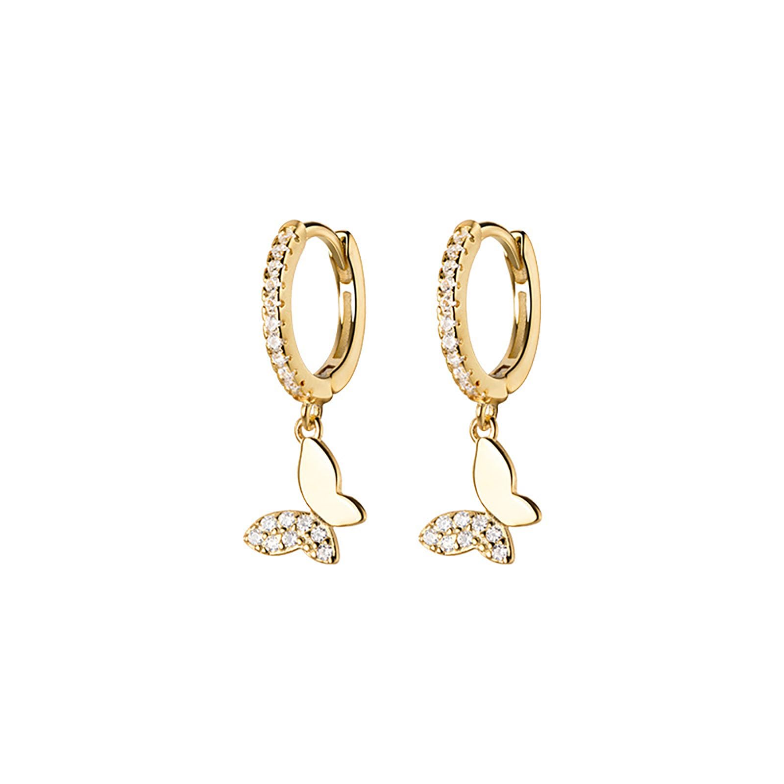 Hmzidz Brillantes Pendientes Mariposas para Mujer,Aretes de Plata Ley 925,Aros de Dorado con Colgante Circonita Pequeños,Zarcillos de Oro,Pendientes Elegantes de Fiesta para Niñas