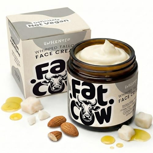 Beef Tallow Skin Care Tallow Face Cream Moisturiser Grass-Fed & Whipped Enriched with Almond Oil Deep & Natural Hydration for Sensitive & Dry Skin 120ml Unscented