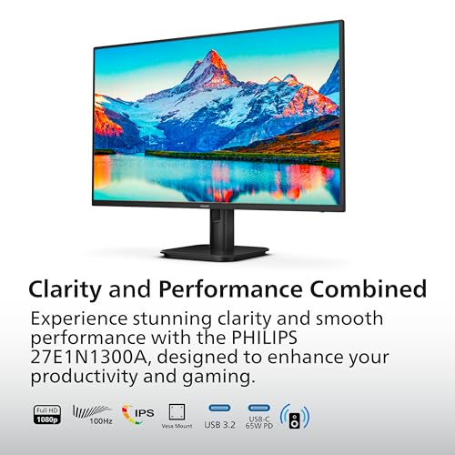 Image of Philips 27E1N1300A 27 inch IPS FHD (1920 x 1080) Monitor,100Hz 1ms, USB-C, Built-in Speakers, LowBlue Mode, Flicker-Free, VESA, 4Yr Advance Replacement Warranty