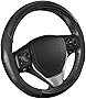 Motor Trend SportDrive Faux Leather Steering Wheel Cover, Standard 15 inch Size, Two-Tone Black & Dark Gray, Car Steering Wheel Cover for Truck Van SUV Auto