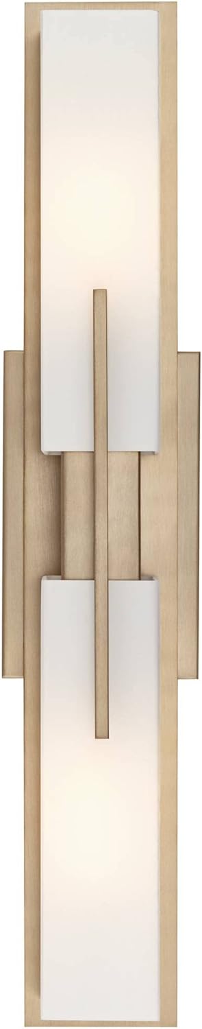 Possini Euro Design Midtown Modern Wall Light Burnished Brass Gold Metal Hardwired 23 1/2" 2-Light Fixture White Glass Shade for Bedroom Bedside Bathroom Vanity Living Room Hallway Dining House
