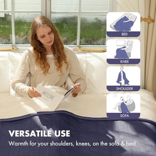 Heated Blanket Twin Size 62" x 84" - Soft Cozy Flannel Sherpa Electric Blanket Twin with 5 Heating Levels & 10 Hours Auto Off, Machine Washable and Ideal Gift for Grandma (Purple)