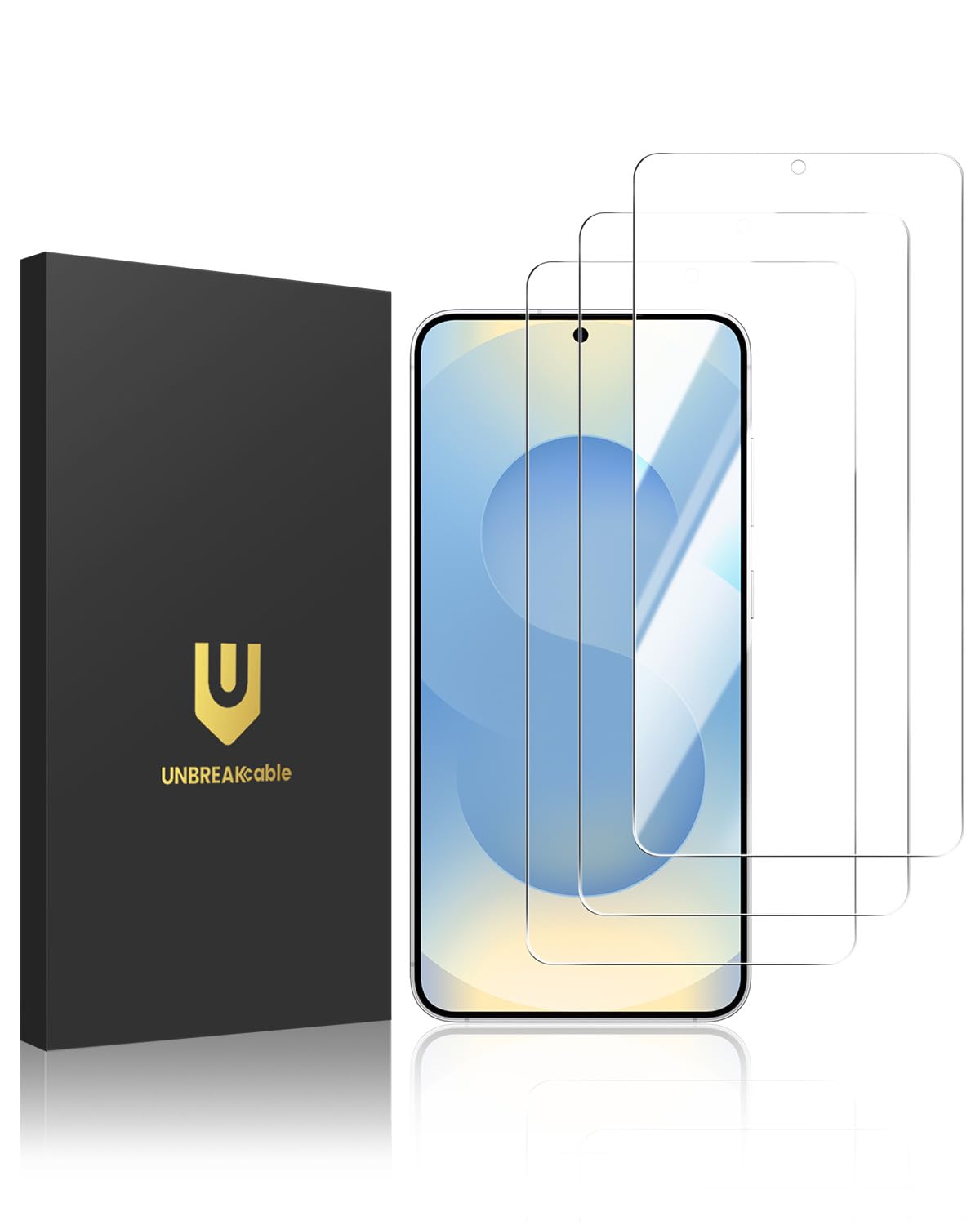 UNBREAKcable Screen Protector for Samsung Galaxy S25 + / S25 Plus, [3-Pack] [9H] [Fingerprint Friendly] [HD Clarity] [Anti-Scratch] [Bubble-Free] [Easy Installation] Tempered Glass 6.7 Inch