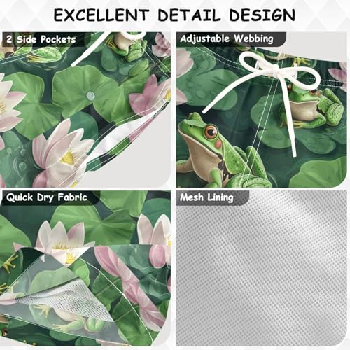 Pigsaly Boys' Swim Board Shorts Spring Lotus Flowers Green Frogs Boy's Swim Trunks Kids Swimwear S3