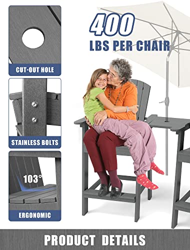 Marvoware Tall Adirondack Chairs Set Of 2, Balcony Chair With Connecting Tray, 27.6 Inch Seat Height Outdoor Barstools, Hdpe Plastic Patio Stools With Umberlla Hole Outdoor Patio Lawn #TOP2