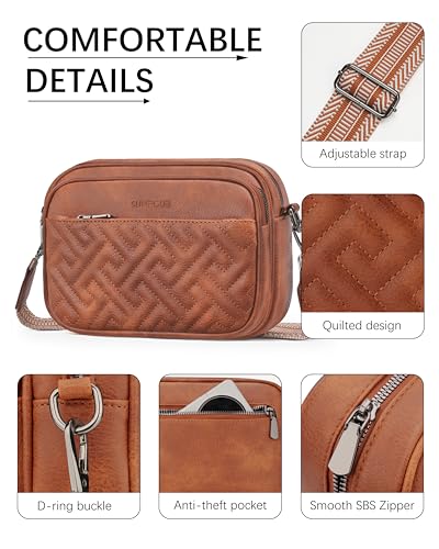 Image of Crossbody Bags for Women,Multi-Pocket Leather Crossbody Purse | RFID Blocking Pockets,Fits iPad,Adjustable Wide Strap,Quilted Exterior,8 Card Slots,Gift Ready