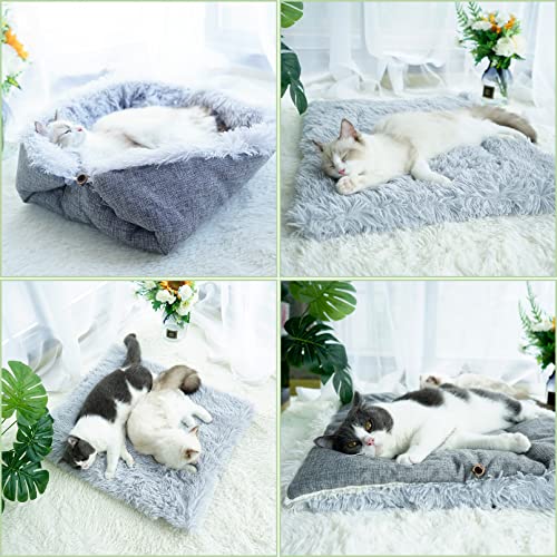 Fhiny Self Warming Cat Bed Mat, Furry Cat Pad For Indoor Cats 2 In 1 Machine Washable Soft Plush Autumn Winter Thermal Pet Bed Snooze Sleeping For Kittens Puppies Rabbits #TOP1