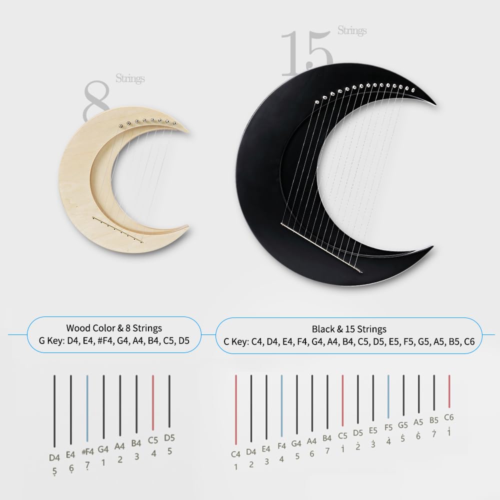 Arpa a Lira,Strumento a Corde per Arpa Portatile,Arpa in Legno,con Chiave per Accordatura Corda di Ricambio Cuscinetto Antiscivolo Copertura per Colonna di Corde Trucioli di