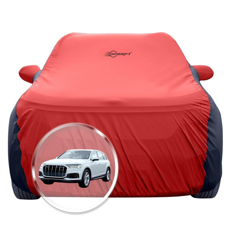 Image of NEODRIFT 'SuperTech' Car Cover for Audi Q7 (100% Water-Resistant, All Weather Protection, Tailored Fit, Multi-Layered & Breathable Fabric) (Colour: Red+Black)