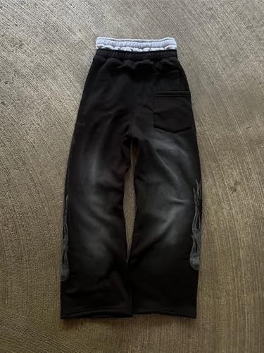 Emo Grunge Embroidery Y2k Goth Streetwear Pants Double Waisted Wide Leg Baggy Sweatpants Men Women Trendy Pants4