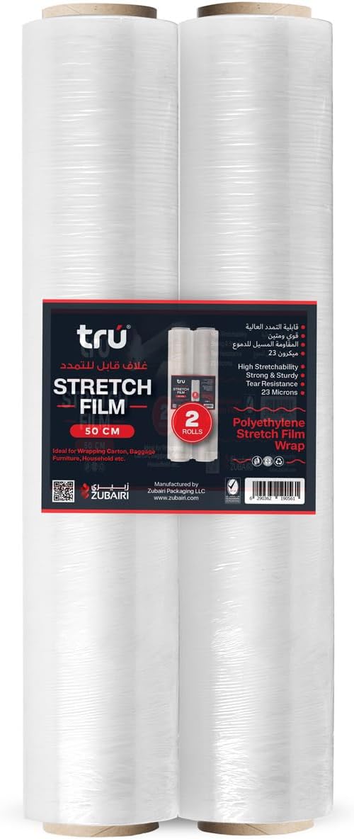 Stretch Film Wrap Heavy Duty Clear Plastic Stretch Wrap 50cm 1.3 kg (300g core) X 2 Rolls