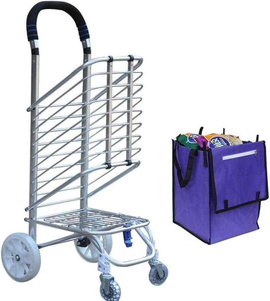Lightweight, Shopping Trolley Shopping Cart Creative Collapsible Portable Aluminum Alloy Trolley Intimate Basket Buckle