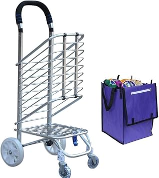 Shopping Trolley Shopping Cart Creative collapsible portable aluminum alloy trolley durable intimate basket buckle Color Silver