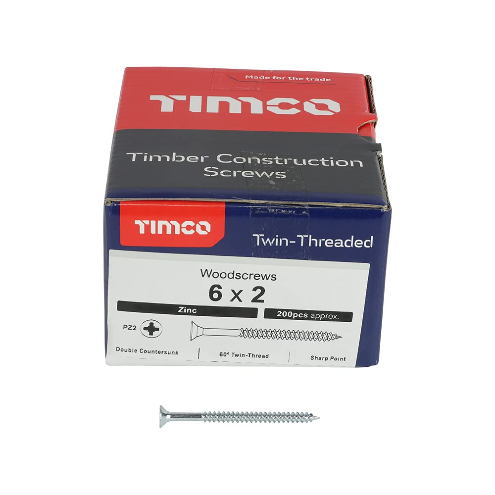 TIMCO Twin-Threaded Woodscrews - PZ - Double Countersunk - 6 x 2 - Zinc Plated - Box of 200, Silver, 3.5 x 50mm - Image 3