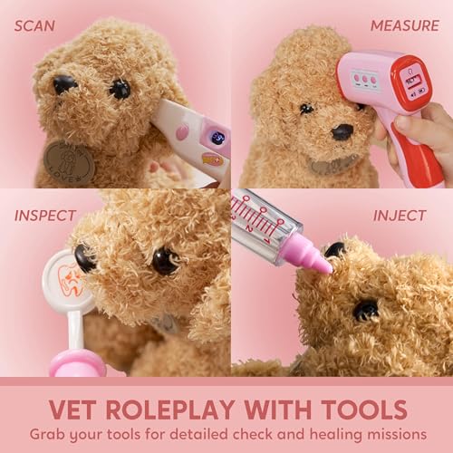 Image of SYNCFUN Doctor Kit for Girls, 22 PCS Veterinarian Playset for Kids, Vet Kit with Dog Toy, Stethoscope, Storage Bag and Accessories, Role Play for Kids 3 4 5 6 Birthday Gifts