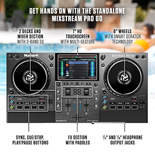Image of Numark Mixstream Pro Go Portable DJ Controller with Battery, Mixer with Stem Separation, Speakers, WiFi Streaming, Touchscreen, works with Serato DJ