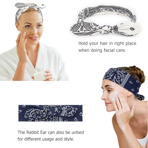 Image of DRESHOW 6 Pack Wire Boho Headbands for Women with Rabbit Ears Bow Twist Headband Printed Vintage Wire Hair Holder