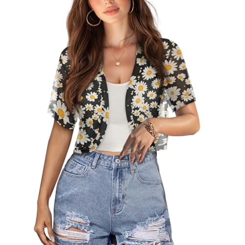 Image of Womens Short Sleeve Bolero Shrug Open Front Knit Cropped Cardigan Shoulder Cover for Dress Cute Casual Knit Cover Up