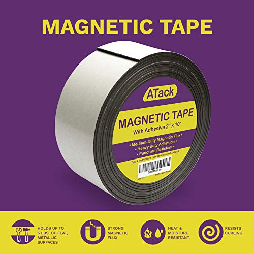 ATack Magnetic Tape Strip Roll, 2-Inch x 10-Foot, Self-Adhesive, Peel and Stick on Double-Sided Magnet Strips for Fridge, Crafts and DIY Projects - Thumbnail 3