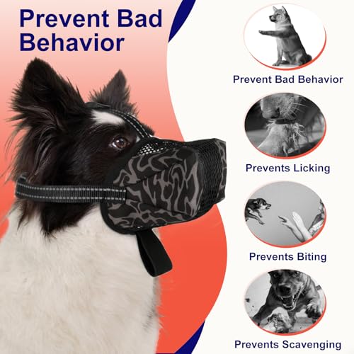 Image of Soft Air Mesh Dog Muzzle S Black | Anti-Biting Anti-Chewing Anti-Barking | Adjustable Reflective Full Coverage for Grooming & Scavenging Prevention
