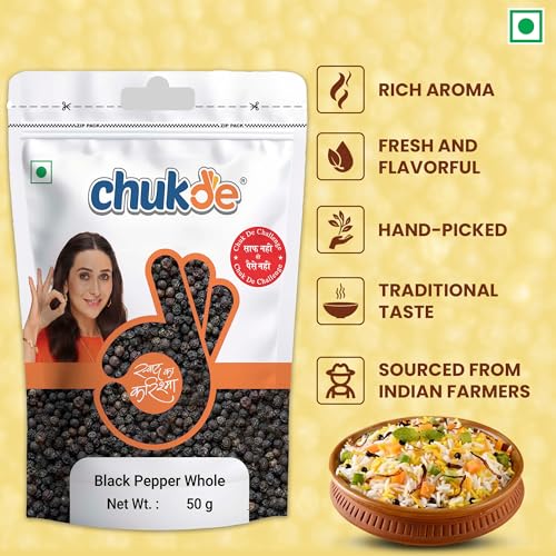 Image of Chukde Kaali Mirch Sabut, Black Peppercorns Whole Spices, 50g