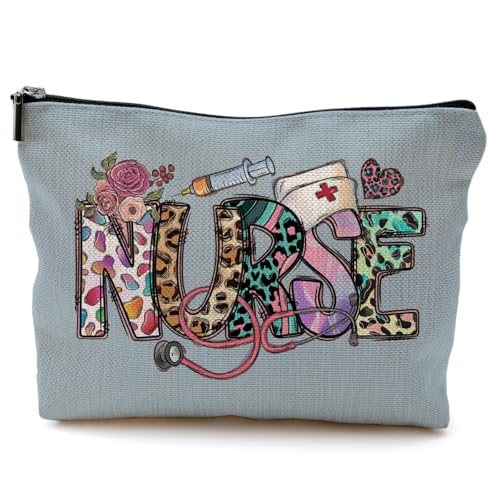 QGFM Nurse Makeup Bags,Nurse Gifts for Women,Nurse Cosmetic Bags With Zipper,Nurse Gifts for Nursing Student,Student Nurse Gifts(Blue)