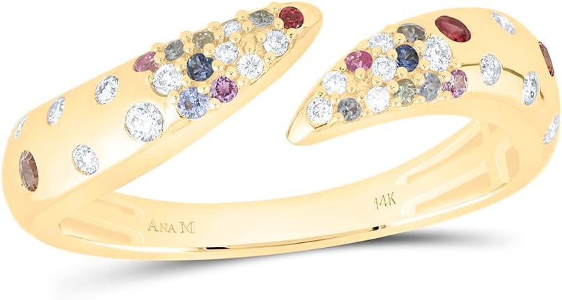 Jewels By Lux 14K Yellow Or White Gold 1/12 Cttw Natural Diamond Ana M 1/4 Cttw Round Natural Gem Multi Color Sapphire Bridal Anniversary Wedding Engagement Band Ring