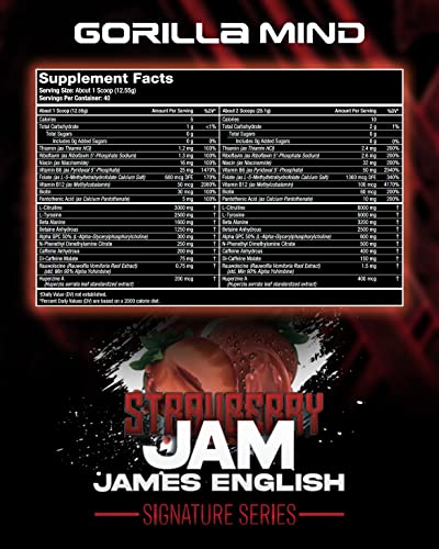 Gorilla Mode [Signature Series] Pre Workout - Very High Stim · Aggressive Energy · Massive Pumps - L-Citrulline, L-Tyrosine, Beta Alanine, Betaine, Alpha Gpc, N-Phenethyl Dimethylamine - Strawberry #TOP3