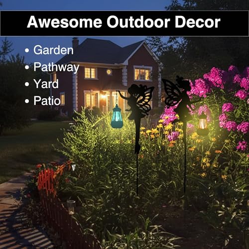 Fairy Garden Accessories Outdoor Lawn Ornaments 1 Pair - Solar Lights Halloween Decorations Garden Statue, Metal Stakes Decorative Figurines for Yard Decor, Patio (Type A Color-Shifting Lighting)