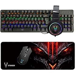 Woxter Stinger Elite Kit - Kit Gaming para Profesionales, Teclado Mecánico, Ratón Óptico, Pad de Microfibra 75 x 28, Auriculares con Micrófono, Retroiluminado RGB