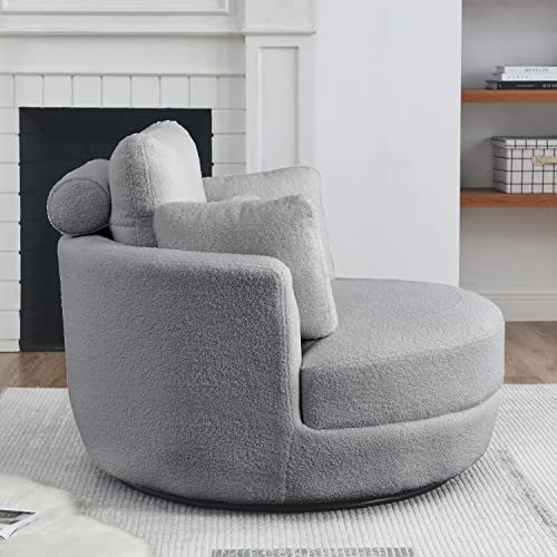 Olodumare Swivel Accent Barrel Chair with Storage Ottoman, 39 Inch Accent Barrel Sofa Club Lounge Chair, Solid Color Sherpa Fabric Round Swivel Leisure Chair for Living Room Apartment, Grey