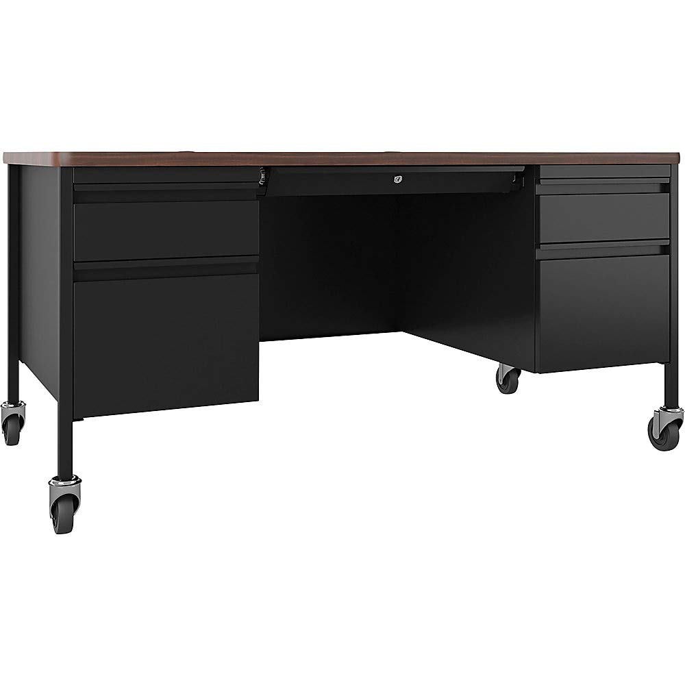 Lorell Fortress Series Top Teacher's Pedestal Desk, Black Walnut