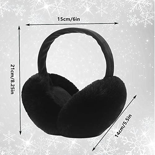 Eyegla 2 Pack Winter Ear Muffs for Women Men Faux Fur Warm Earmuffs Foldable Fleece Ear Warmers for Women Outdoor Winter Ear Cover for Girls,Black