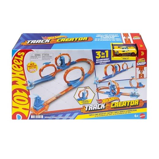 Hot Wheels Spielzeugauto-Trackset, Dreifach-Looping-Pack und Fahrzeug im Maßstab 1:64, Track-Bauteile mit 3 Loopings, Track-Schnellstecksystem und Adaptern,JDW39
