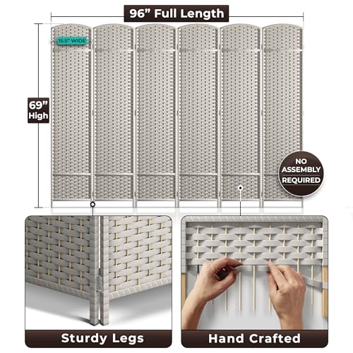 Sorbus 6 Panel Room Divider 6 ft. Tall - Privacy Screen, Extra Wide Double Hinged Panels, Mesh Hand-Woven Design, Partition Room Dividers and Folding Privacy Screens, Wall Divider for Room Separation