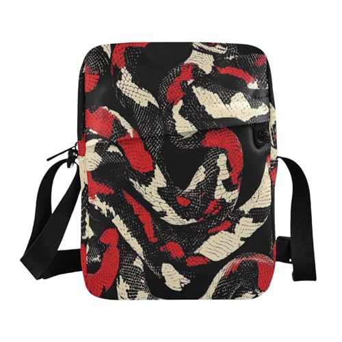 messenger bag cute mens crossbody Shoulder Handbag Adjustable Strap for Travel Travel- Snake Skin Red Black