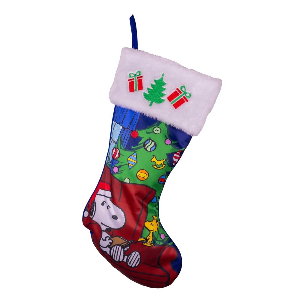 Kurt Adler Peanuts Snoopy and Woodstock with Christmas Tree Stocking 19 Inch